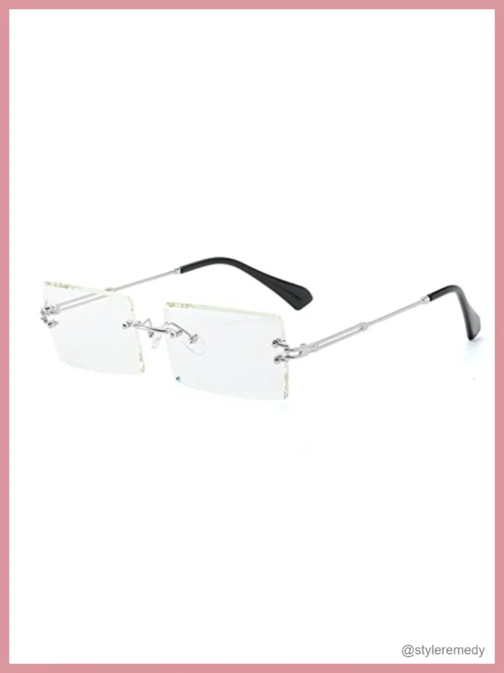 Silver Metal Rimless Retro Rectangle Sunglasses UV400 Protection